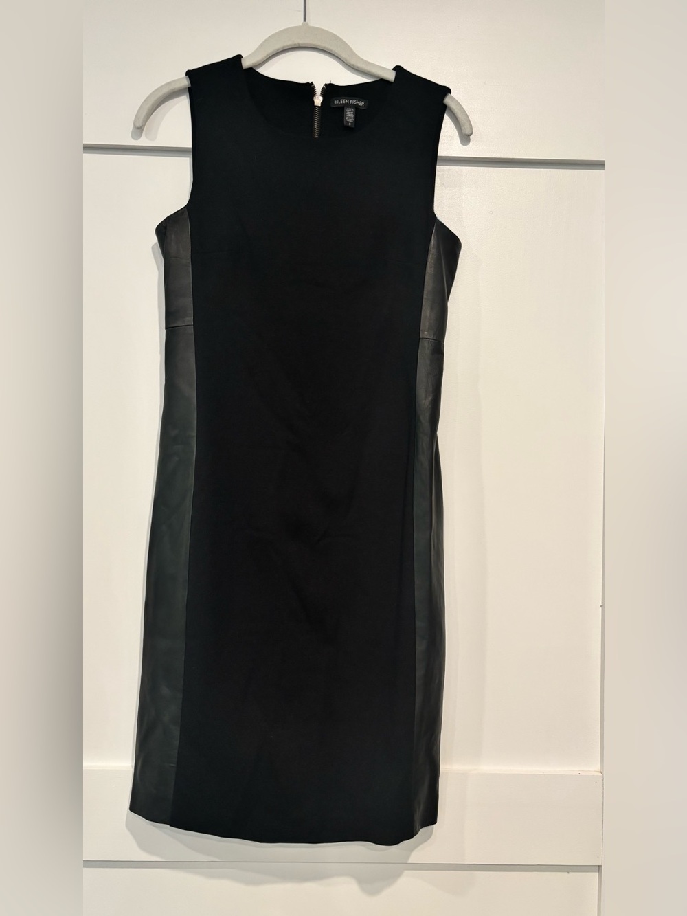 Ellen Tracy Black Sleeveless Sheath with Faux Leather Panels